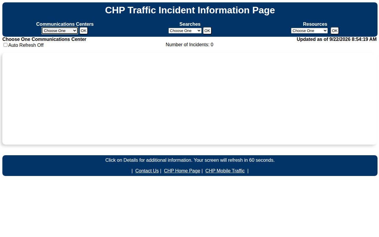 California CHP traffic incident selector, separate from a county arrest and booking record