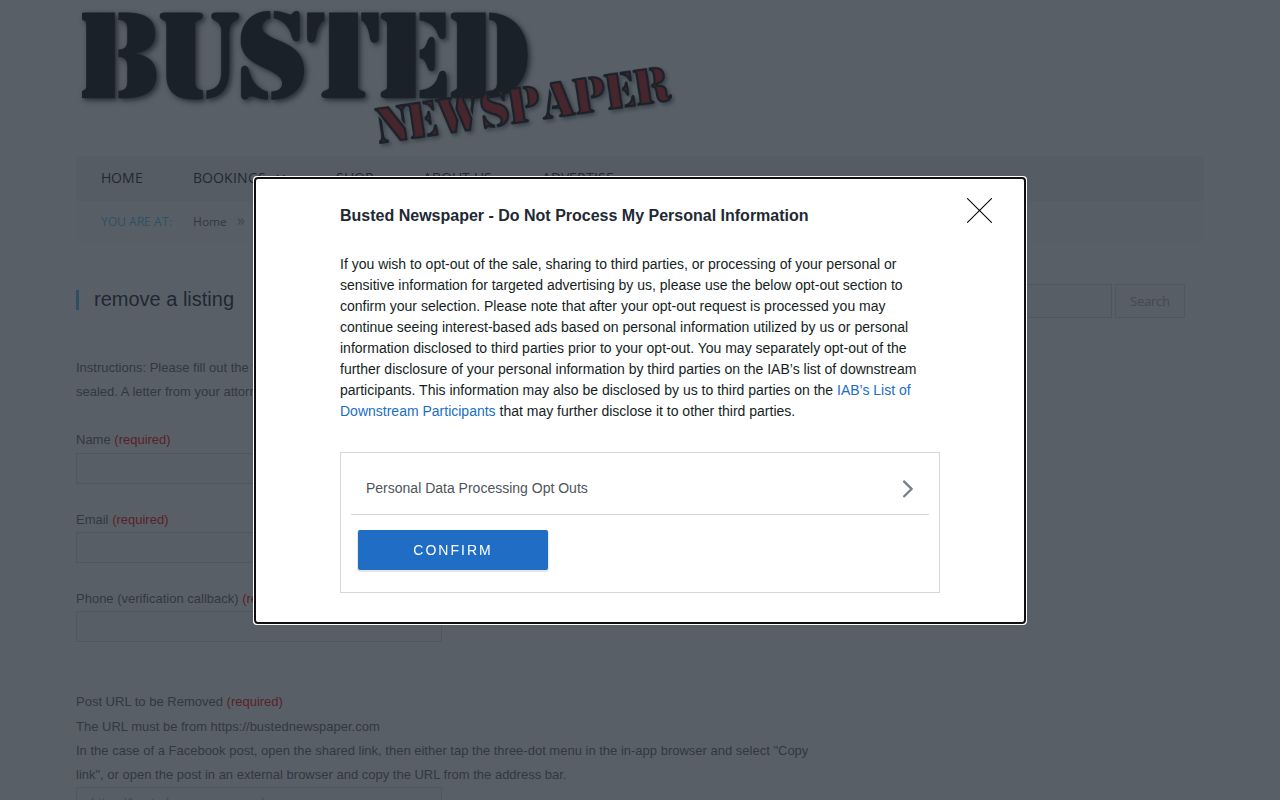 California arrest listing correction form from an unofficial publisher with document requirements