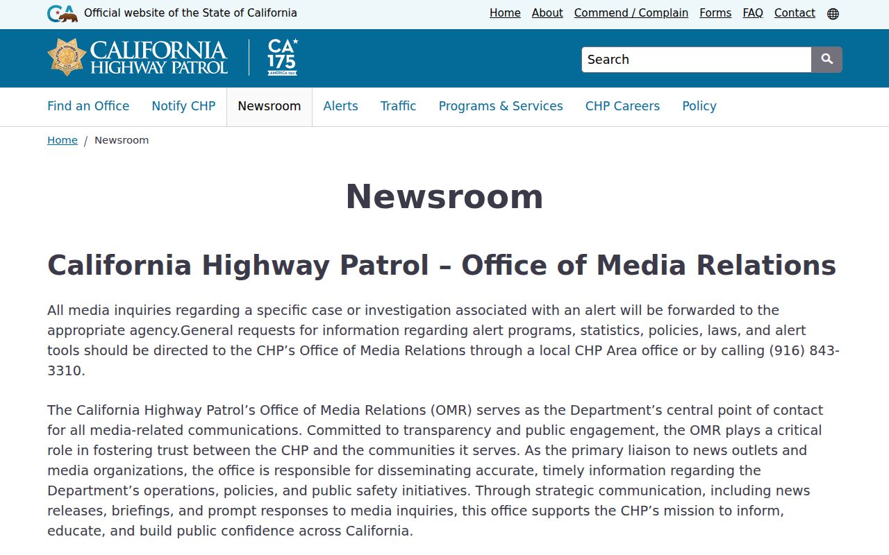 California CHP arrest news and enforcement releases on the official News and Alerts page