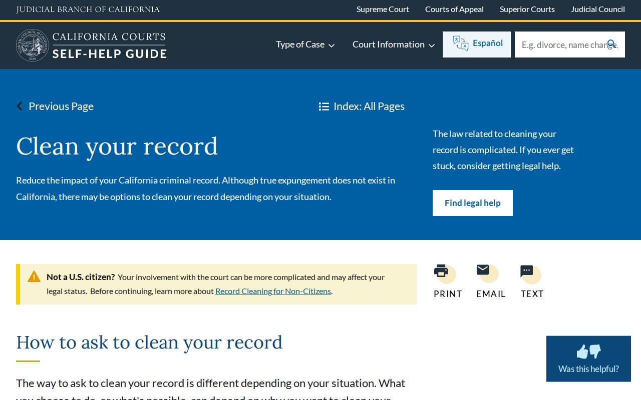 California arrest record relief categories and court forms